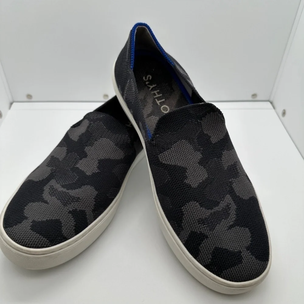 Rothy's Sneakers Womens 7.5 The City Slip On Camo Black Gray Washable Comfy